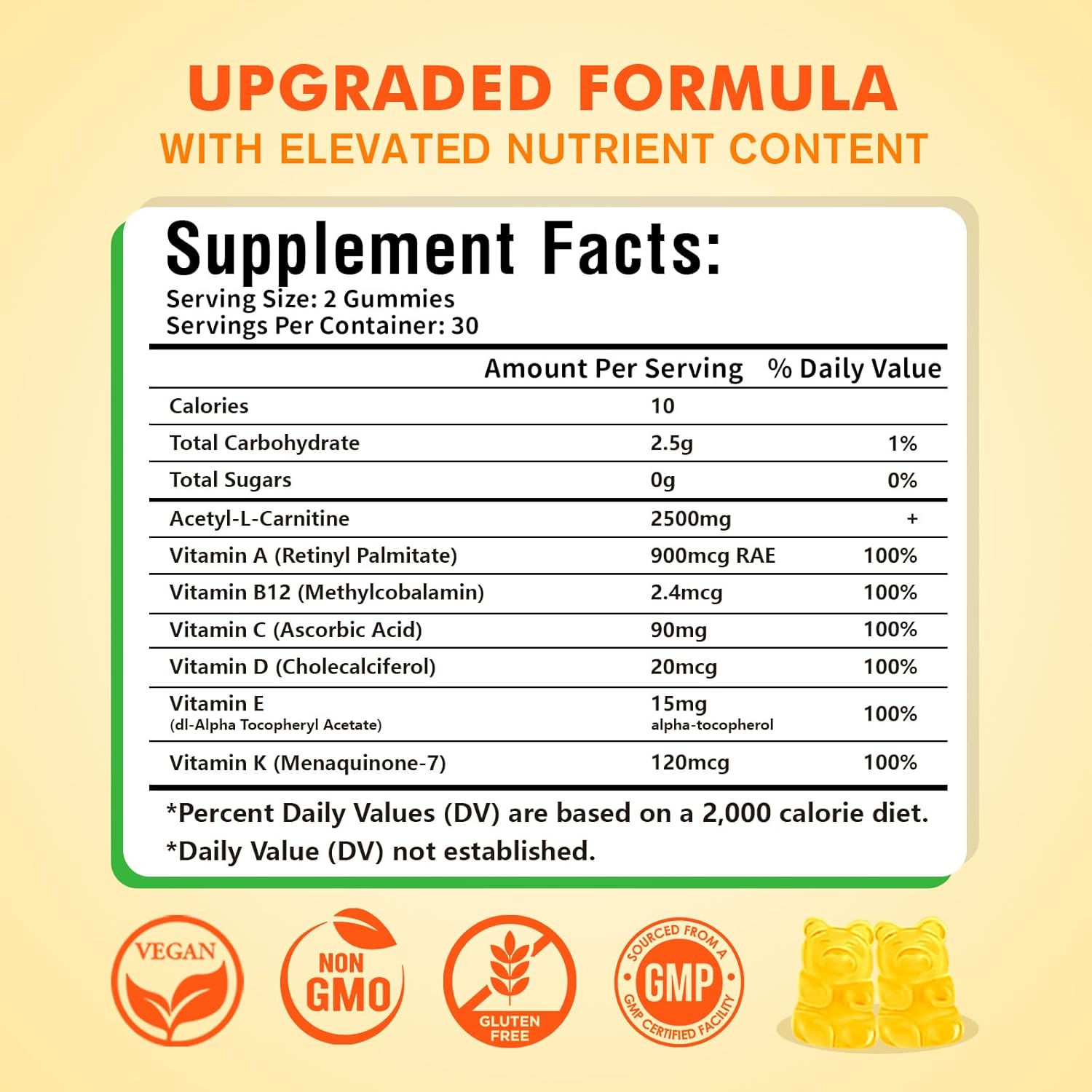 2 Pack Sijigood Acetyl L-Carnitine Gummies - Daily Energy & Immune Support for Men & Women, Mango Flavor (120 Count)