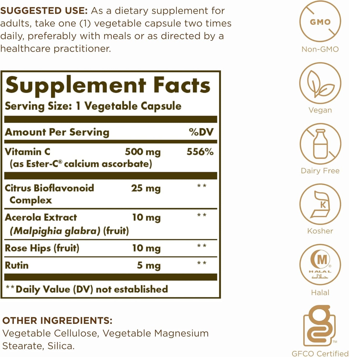 2-Pack Solgar Ester-C Plus 500mg Vitamin C Capsules - Antioxidant & Immune Support, Non-GMO, Vegan, Gluten-Free, Kosher - 200 Servings