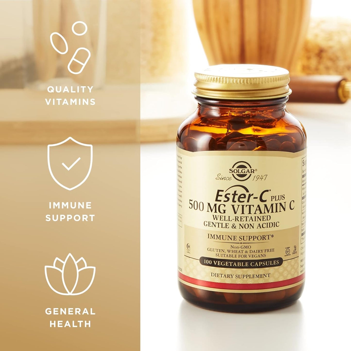 2-Pack Solgar Ester-C Plus 500mg Vitamin C Capsules - Antioxidant & Immune Support, Non-GMO, Vegan, Gluten-Free, Kosher - 200 Servings