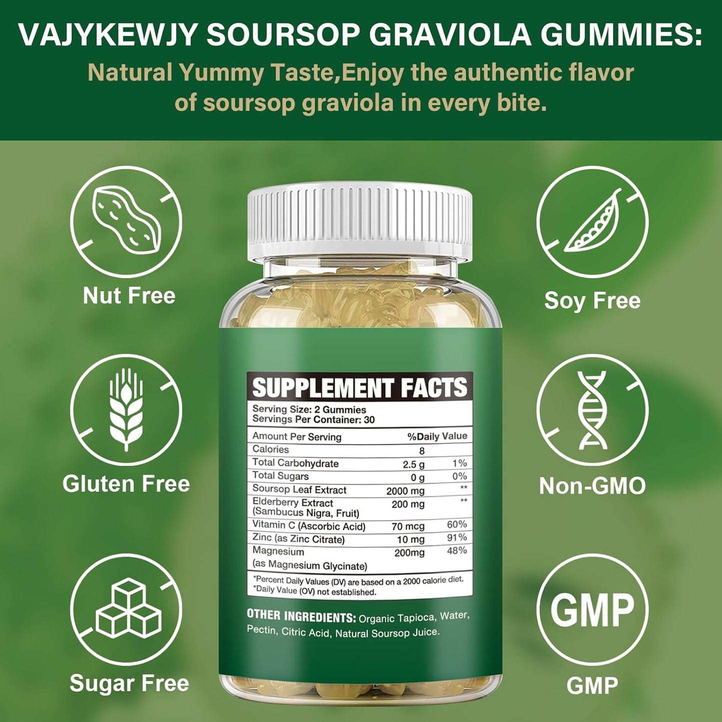 2-Pack Soursop Graviola Gummies - 2000mg Extract with Vitamin C & Zinc for Immunity - Vegan, 120 Gummies