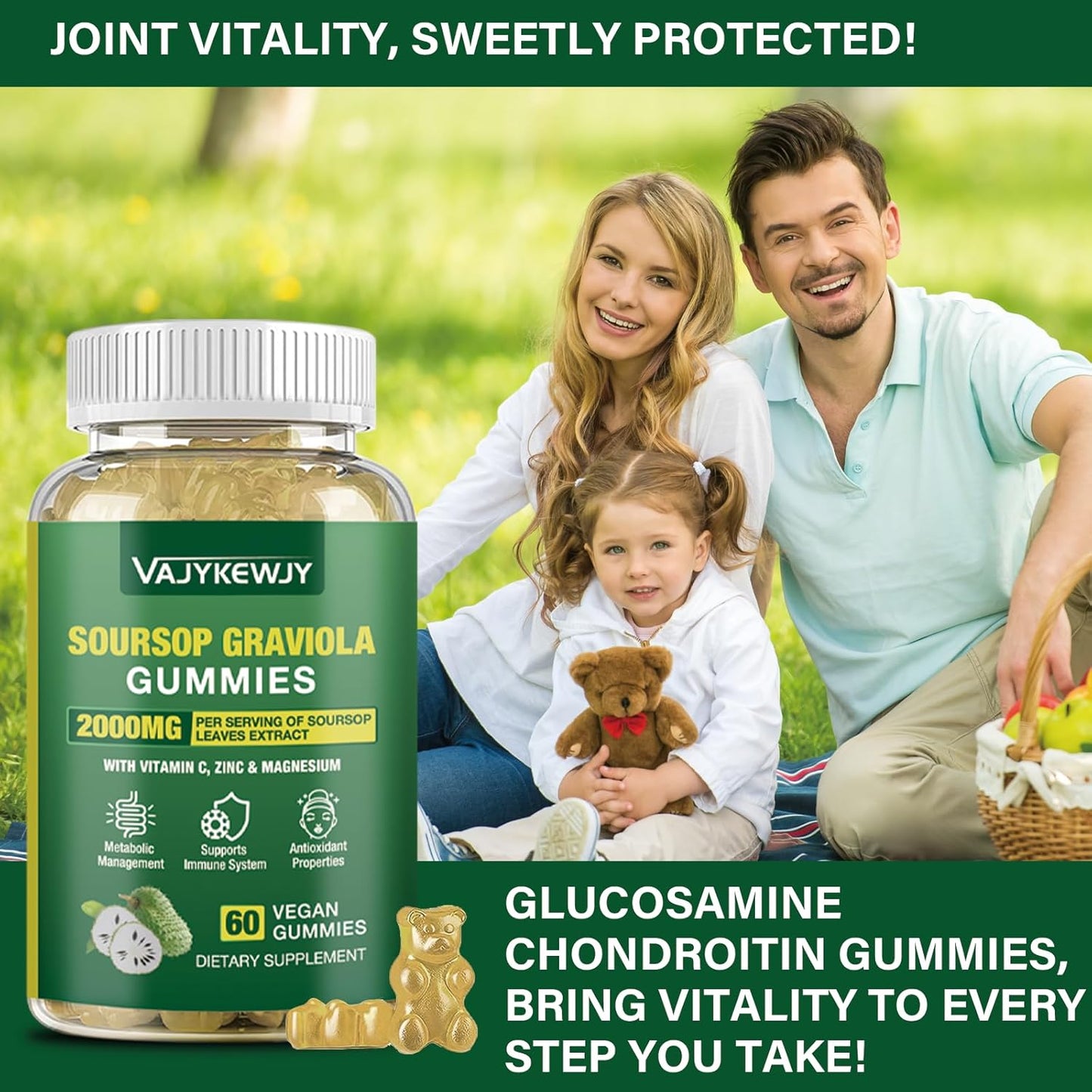 2-Pack Soursop Graviola Gummies - 2000mg Extract with Vitamin C & Zinc for Immunity - Vegan, 120 Gummies