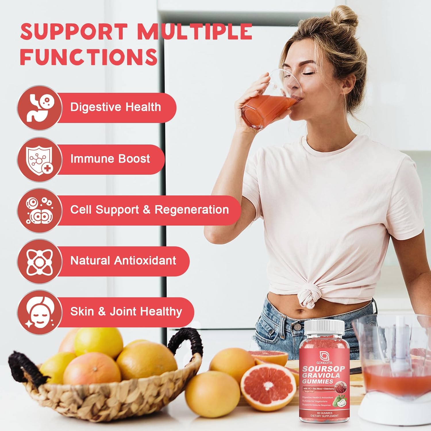 2 Pack Soursop Graviola Gummies - 2200mg Extra Soursop Leaves Extract with Elderberry & Sea Moss - Digestive, Immune Support, Antioxidant, Relaxation - Gluten Free, Vegan - 120 Gummies