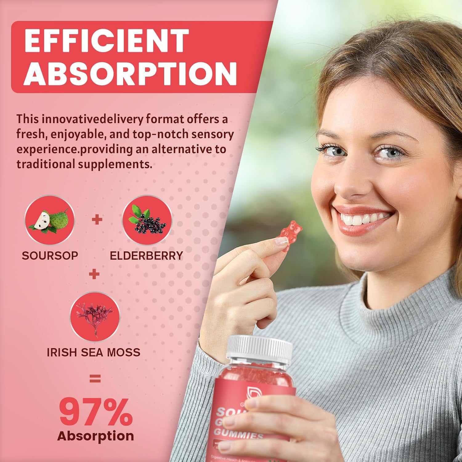 2 Pack Soursop Graviola Gummies - 2200mg Extra Soursop Leaves Extract with Elderberry & Sea Moss - Digestive, Immune Support, Antioxidant, Relaxation - Gluten Free, Vegan - 120 Gummies