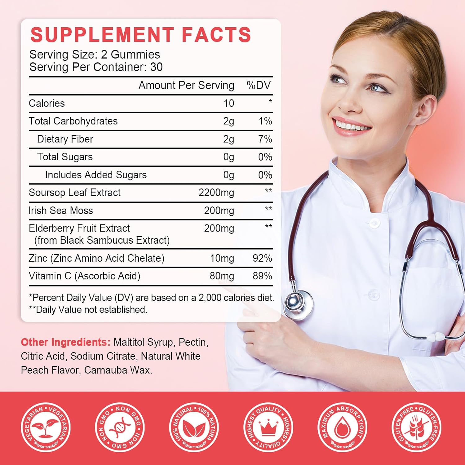 2 Pack Soursop Graviola Gummies - 2200mg Extra Soursop Leaves Extract with Elderberry & Sea Moss - Digestive, Immune Support, Antioxidant, Relaxation - Gluten Free, Vegan - 120 Gummies