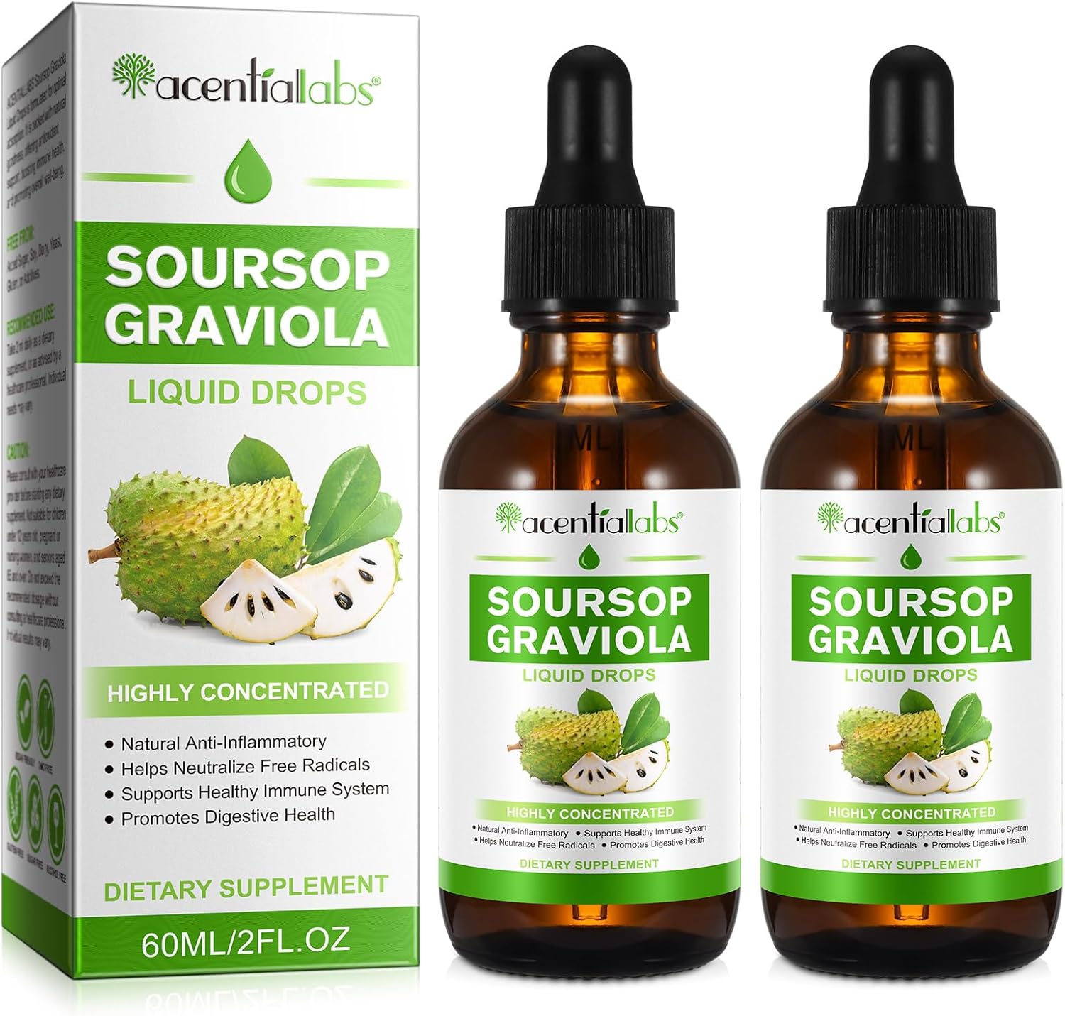 2 Pack Soursop Graviola Liquid Drops for Cell Support, Immunity, Liver, and Antioxidant - Easy Absorption Liquid Extract for Regeneration