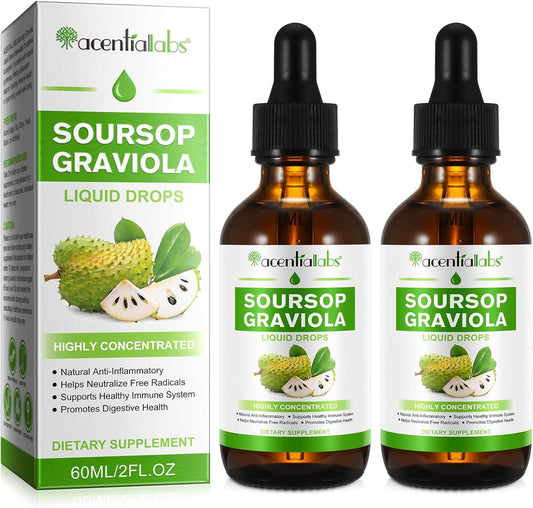 2 Pack Soursop Graviola Liquid Drops for Cell Support, Immunity, Liver, and Antioxidant - Easy Absorption Liquid Extract for Regeneration