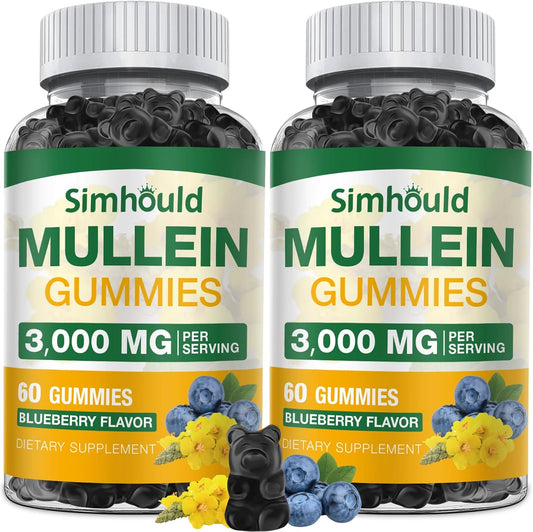 2 Pack Sugar Free 3000MG Mullein Gummies - Organic Lung Cleanse Supplement with Quercetin & Bromelain for Respiratory and Digestive Health