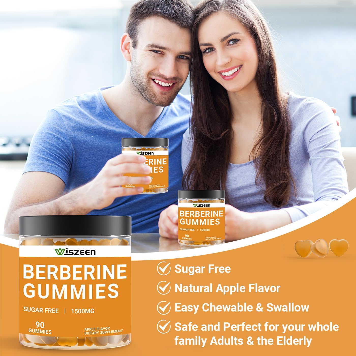 2 Pack Sugar-Free Berberine Gummies with Ceylon Cinnamon - 1500mg Berberine Supplement for Adults