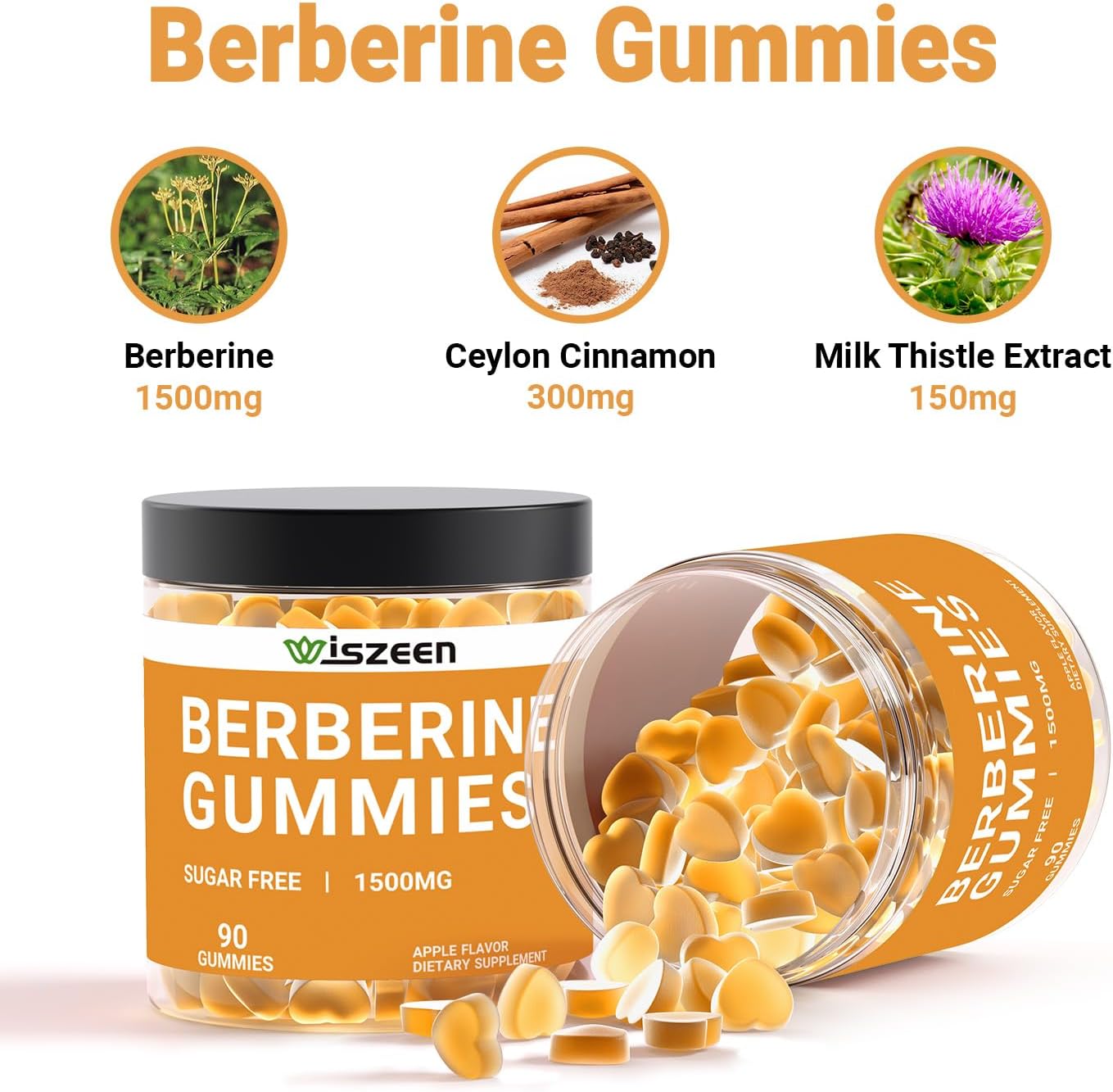 2 Pack Sugar-Free Berberine Gummies with Ceylon Cinnamon - 1500mg Berberine Supplement for Adults