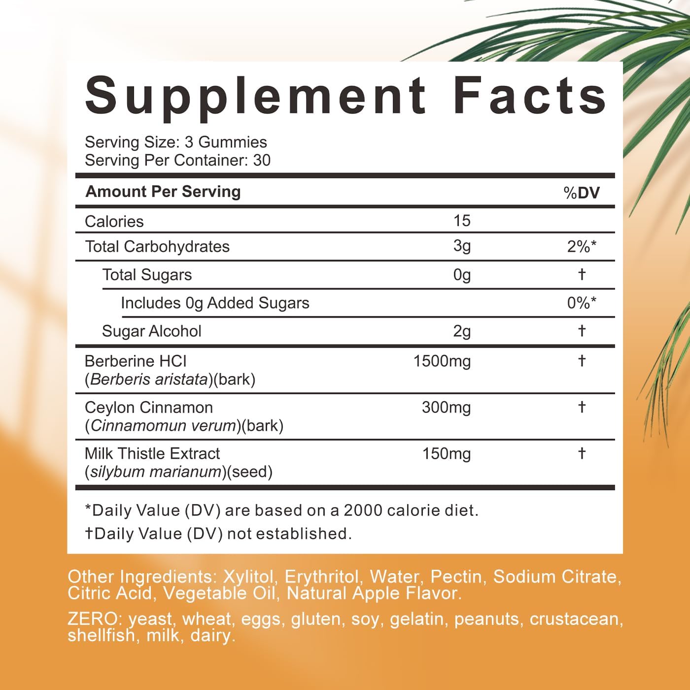 2 Pack Sugar-Free Berberine Gummies with Ceylon Cinnamon - 1500mg Berberine Supplement for Adults