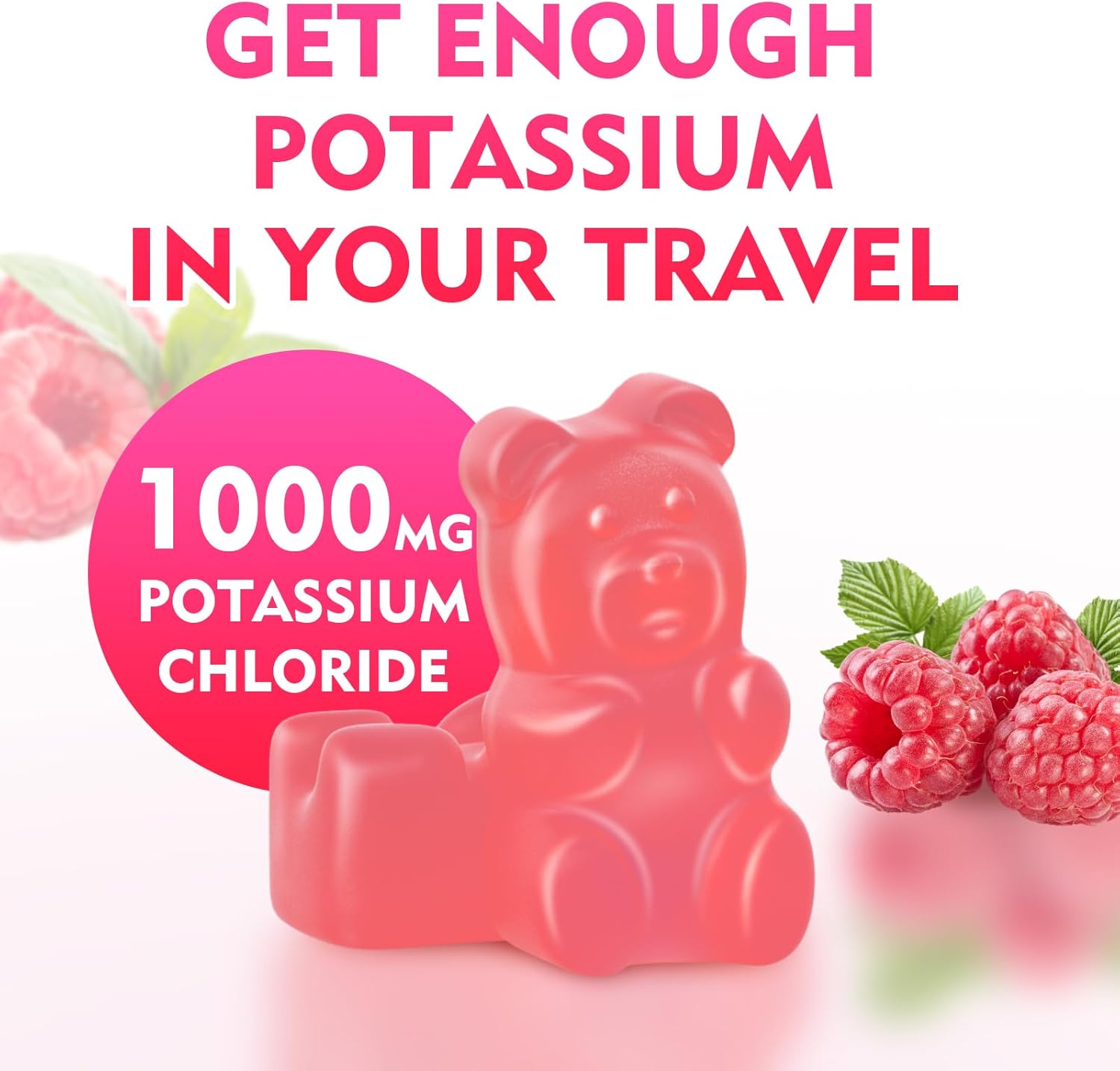 2 Pack Sugar-Free Potassium Gummies 1000mg for Adults - Electrolyte Balance Support & Leg Cramp Relief - Raspberry Flavor - 120 Count