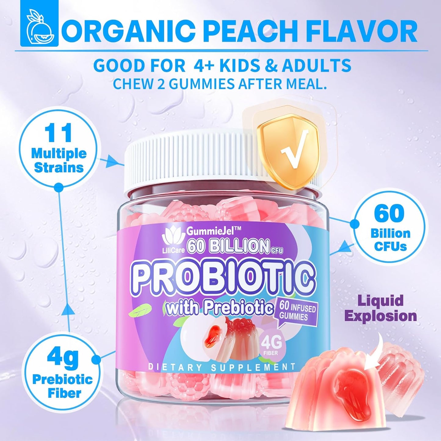 2-Pack Sugar-Free Probiotic & Prebiotic Gummies - 60 Billion CFU, 11 Strains - Digestive & Gut Health Support for Men & Women - Constipation, Diarrhea, Gas, Bloating Relief
