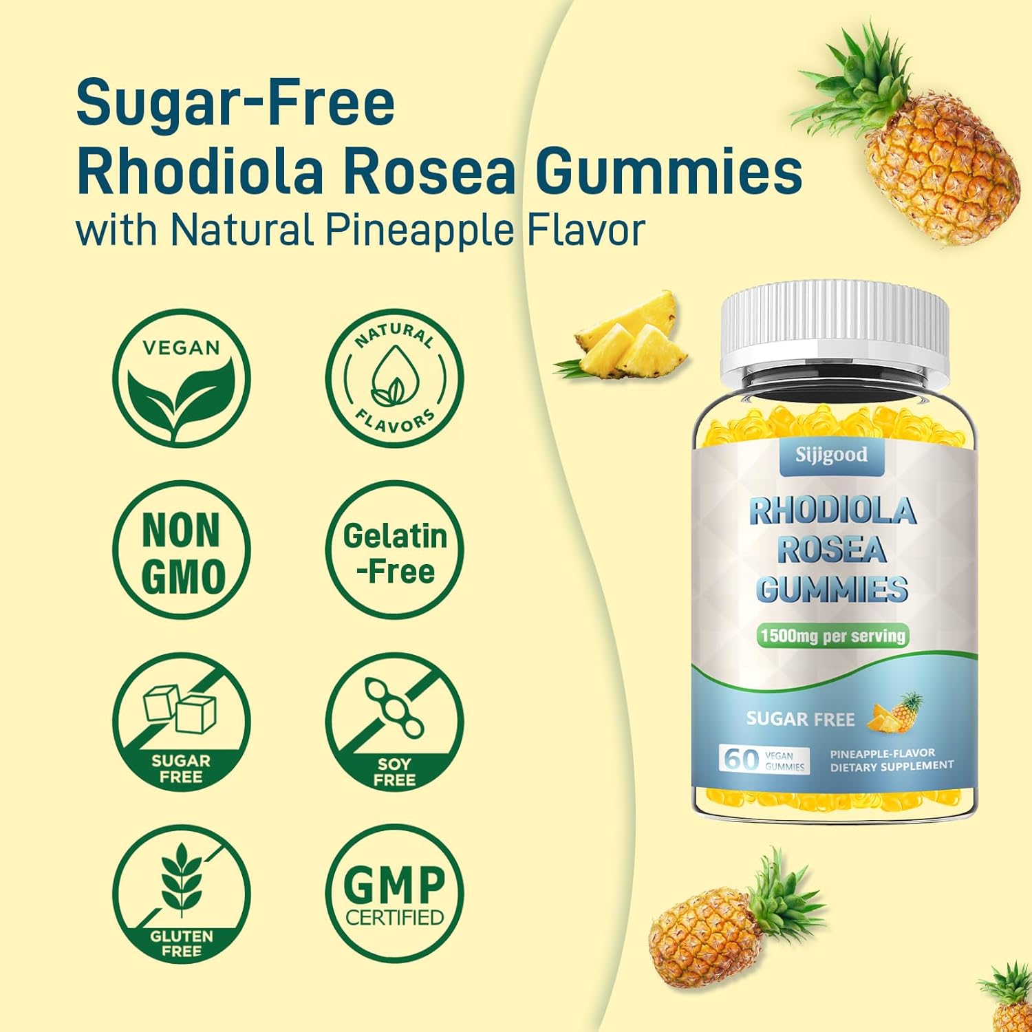 2 Pack Sugar-Free Rhodiola Rosea Gummies - Adaptogenic Supplement for Stamina, Mood, and Motivation - Non-GMO, Vegan - 120 Count