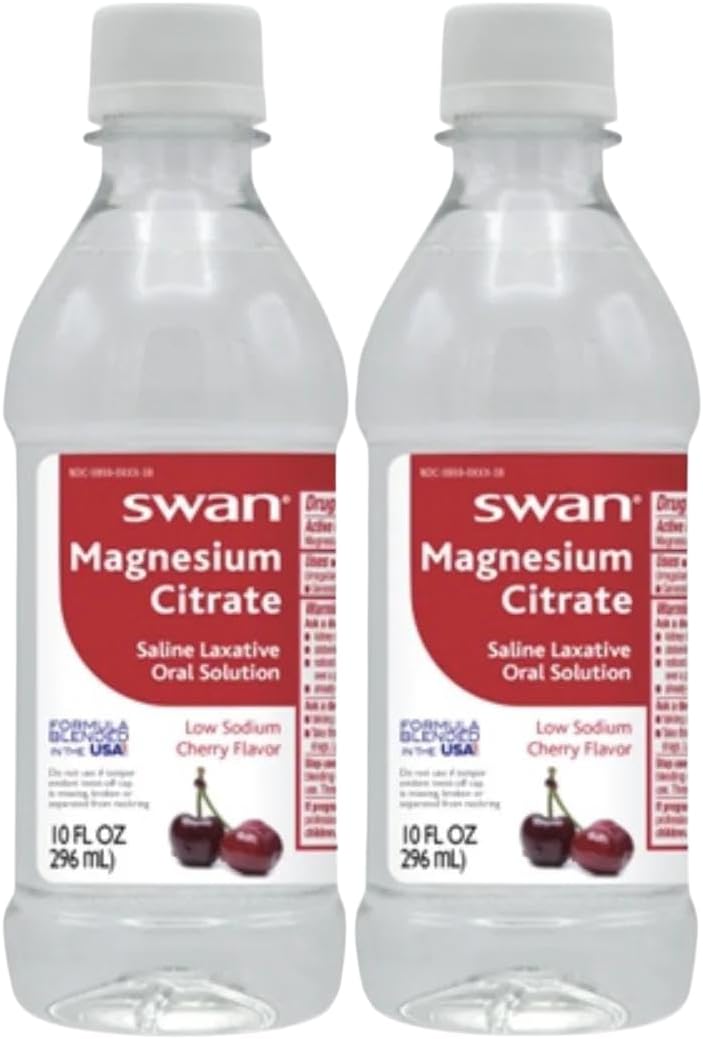 2-Pack Swan Magnesium Citrate Oral Laxative Solution Cherry Flavor - 20oz for Occasional Constipation