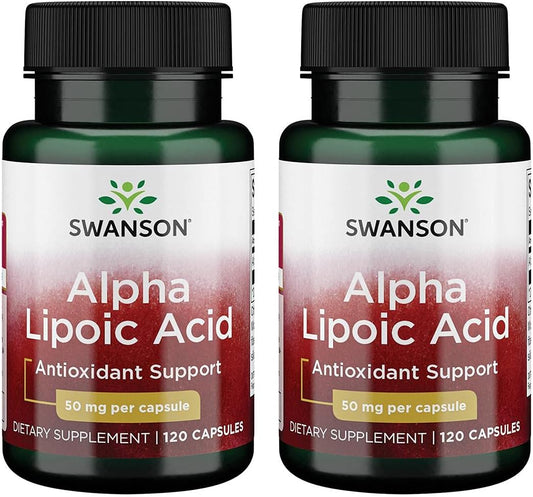 2 Pack Swanson Alpha Lipoic Acid 50mg 120 Capsules - Antioxidant Supplement