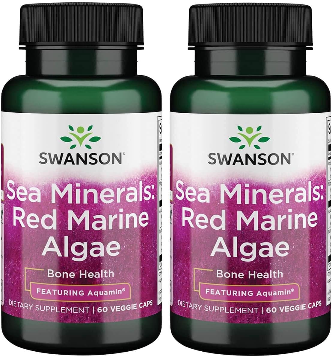 2 Pack Swanson Aquamin Sea Minerals Red Mineral Algae 60 Veg Capsules - Natural Source of Essential Minerals