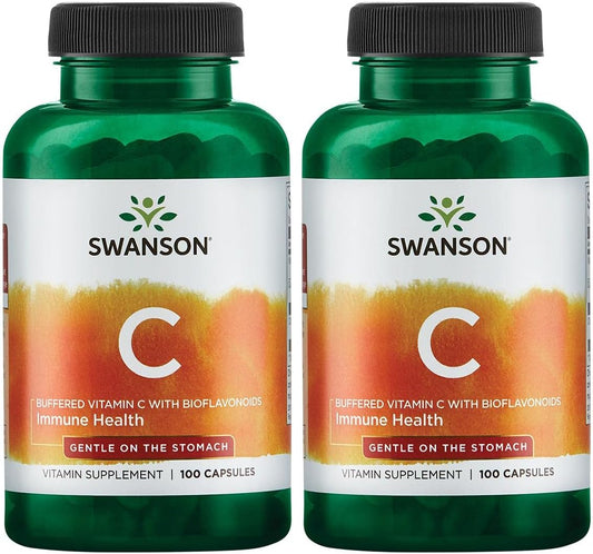 2 Pack Swanson Buffered Vitamin C with Bioflavonoids 500mg - 100 Capsules per Bottle