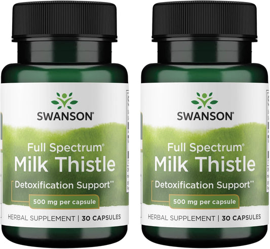 2 Pack Swanson Full Spectrum Milk Thistle 500mg 30 Capsules - Liver Support Supplement