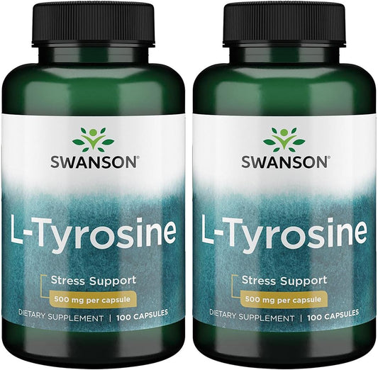 2 Pack Swanson L-Tyrosine 500mg Amino Acid Supplement for Stress, Cognitive Function, Brain Health - 100 Capsules - BoostGo Australia