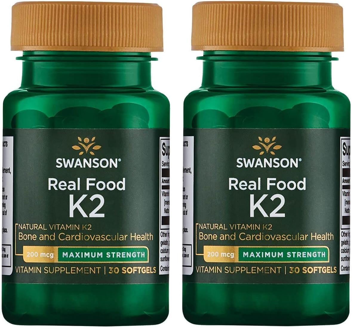 2 Pack Swanson Maximum Strength Vitamin K2 (Menaquinone-7) Softgels - Supports Cardiovascular and Bone Health with Japanese Natto - 200mcg, 30 Count