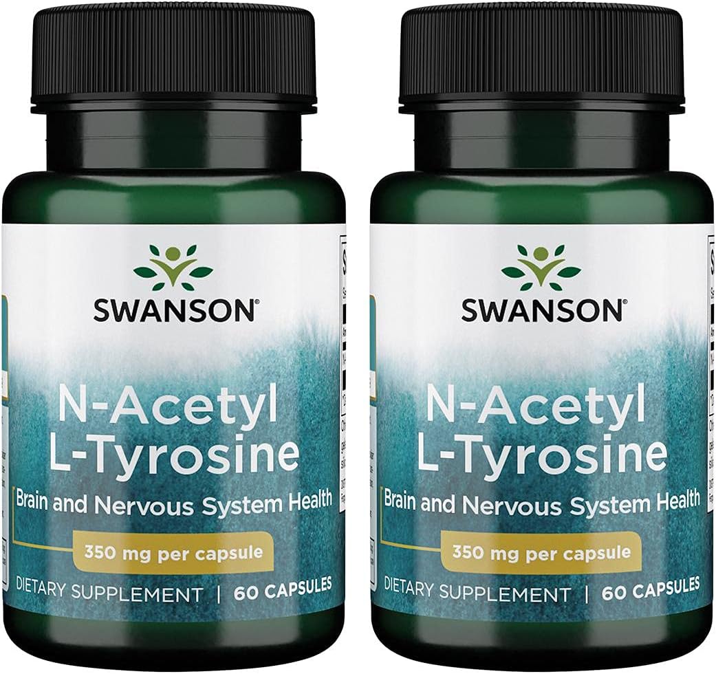 2 Pack Swanson N-Acetyl L-Tyrosine Amino Acid Supplement for Brain & Nervous System Health - Mood & Cognitive Support - 60 Capsules, 350mg