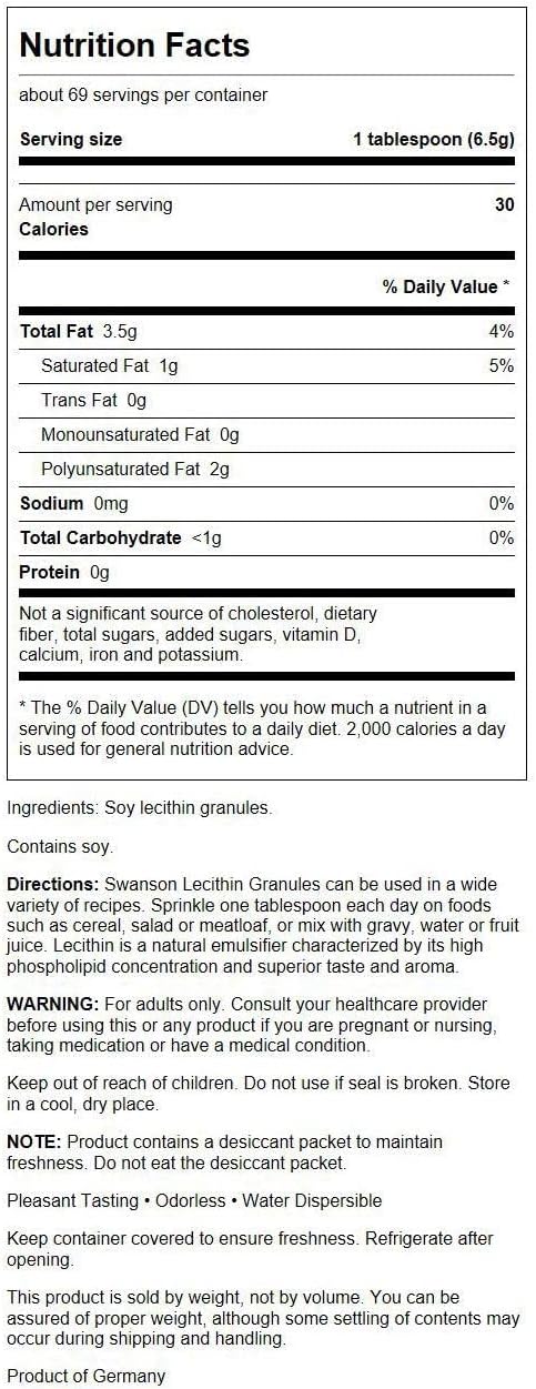 2 Pack Swanson Non-GMO 100% Pure Lecithin Granules 16 Ounce - Total 32 Ounces