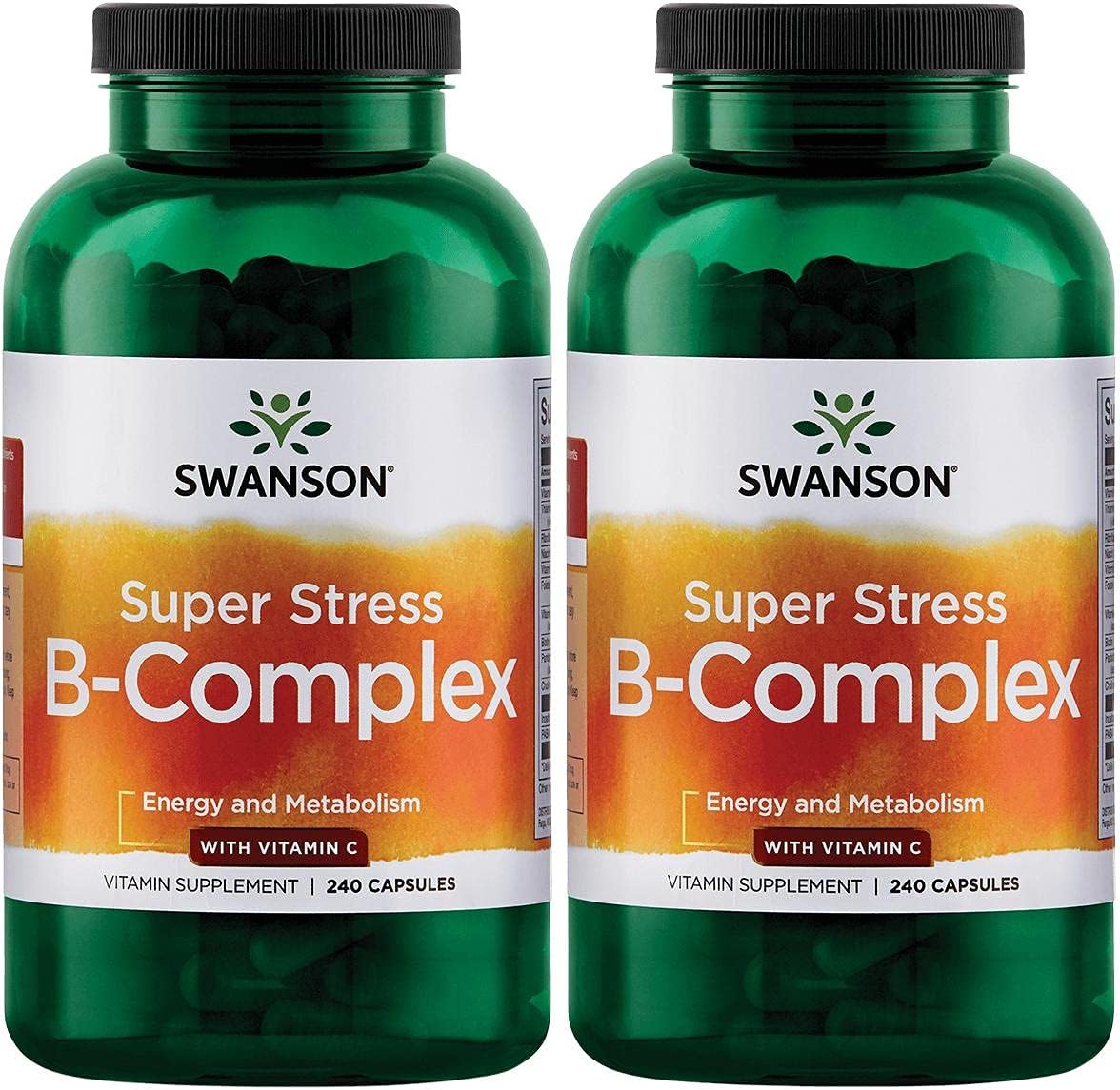 2 Pack Swanson Super Stress B-Complex Capsules for Relaxation, Metabolism & Energy - Vitamin Supplement with 240 Capsules