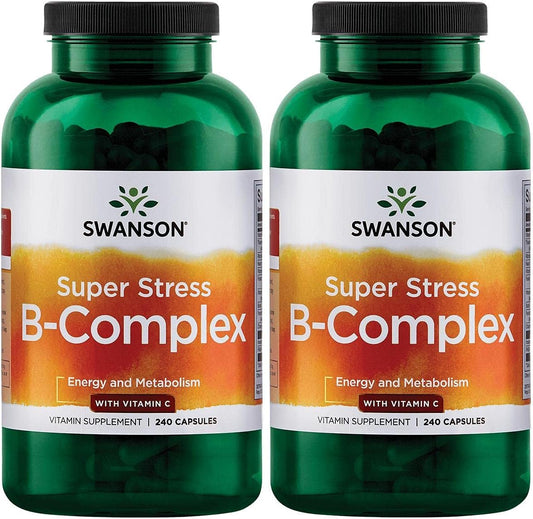 2 Pack Swanson Super Stress B-Complex Capsules for Relaxation, Metabolism & Energy - Vitamin Supplement with 240 Capsules