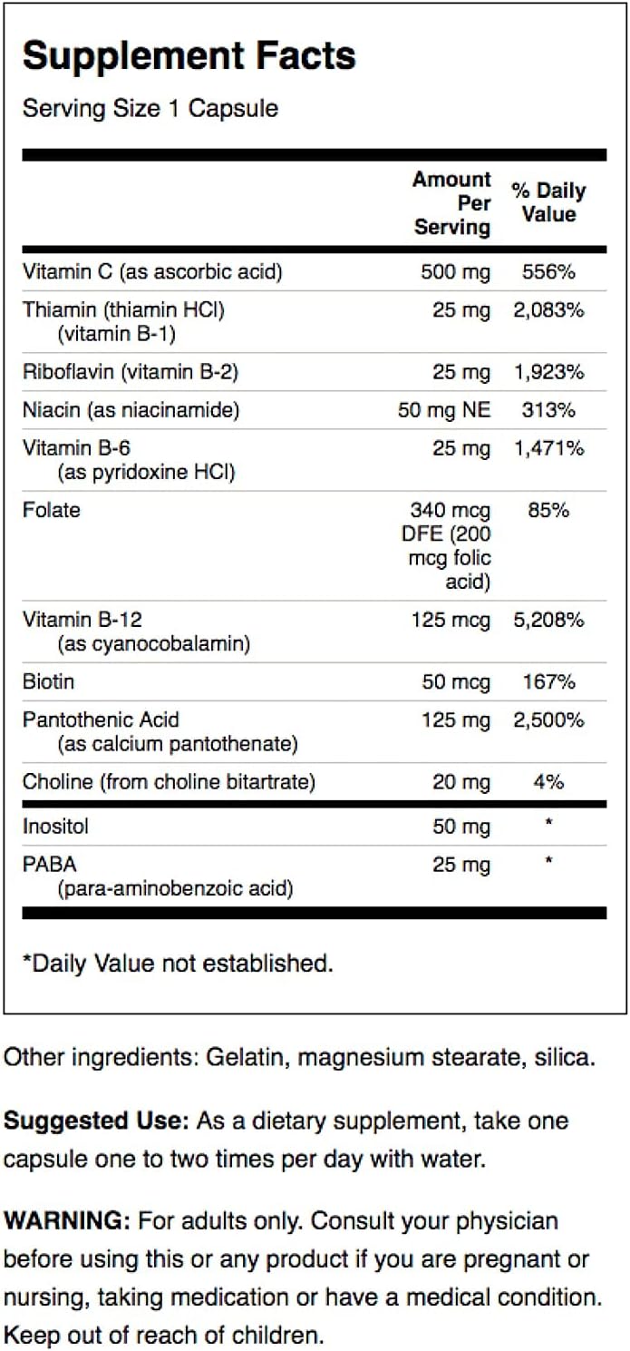 2 Pack Swanson Super Stress B-Complex Capsules for Relaxation, Metabolism & Energy - Vitamin Supplement with 240 Capsules