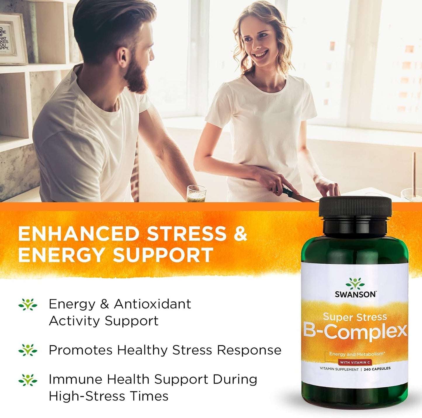 2 Pack Swanson Super Stress B-Complex Capsules for Relaxation, Metabolism & Energy - Vitamin Supplement with 240 Capsules