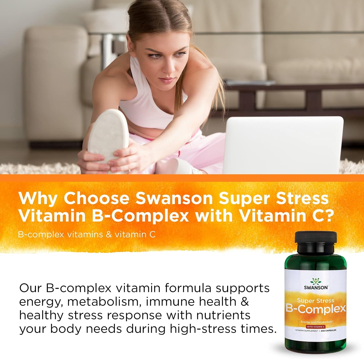 2 Pack Swanson Super Stress B-Complex Capsules for Relaxation, Metabolism & Energy - Vitamin Supplement with 240 Capsules
