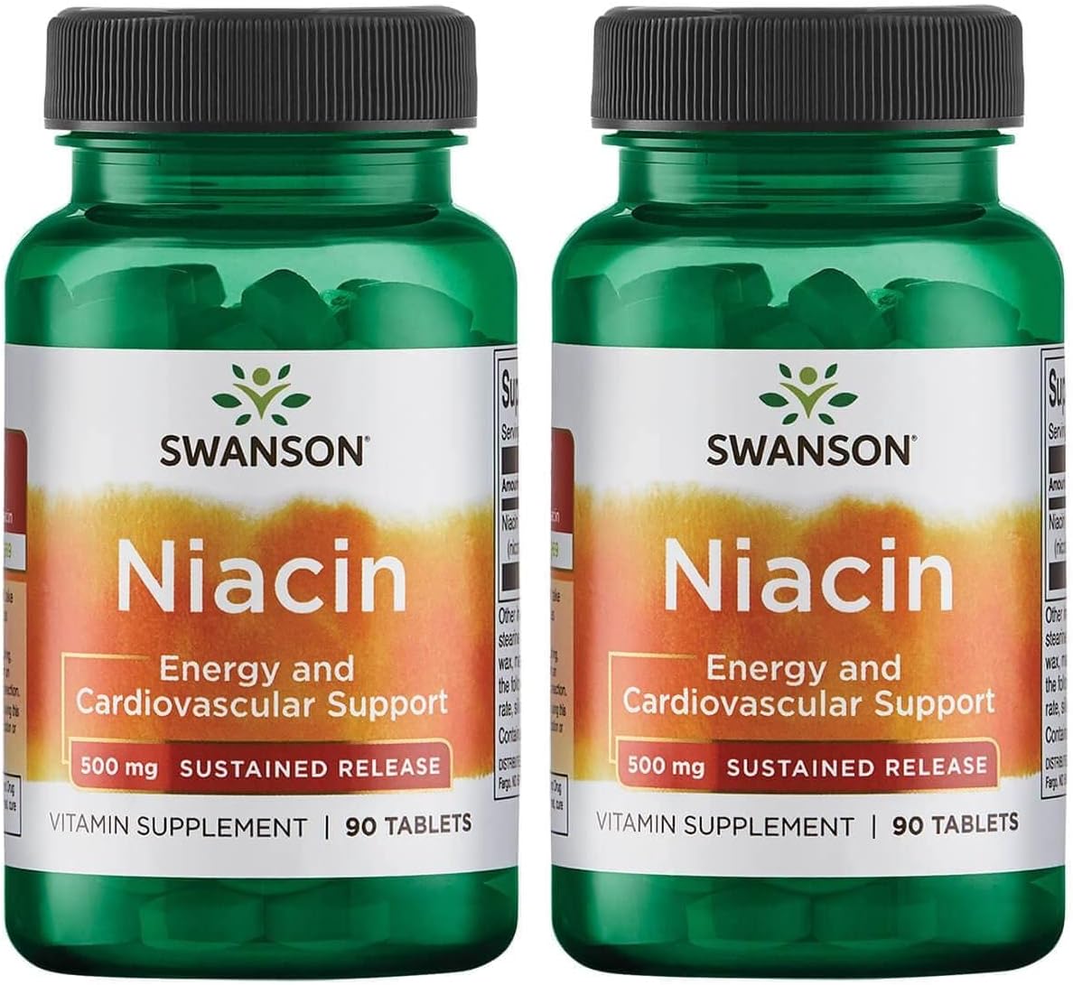 2 Pack Swanson Sustained Release Niacin 500mg 90 Tabs - Slow Release Vitamin B3 Supplement