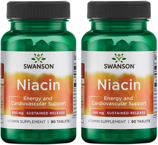 2 Pack Swanson Sustained Release Niacin 500mg 90 Tabs - Slow Release Vitamin B3 Supplement