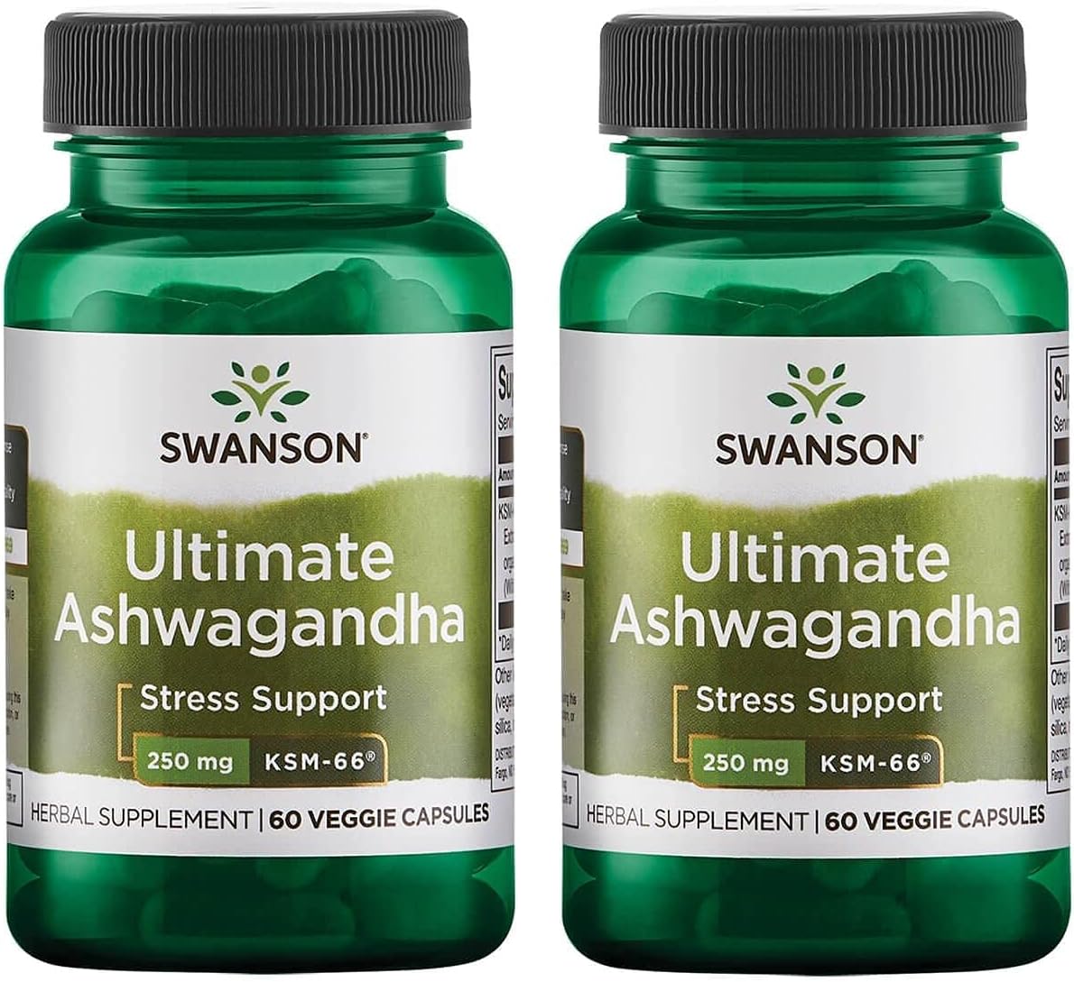 2 Pack Swanson Ultimate Ashwagandha KSM-66 Herbal Supplement for Healthy Stress Levels & Relaxation - Natural Calm & Relaxation Formula - 60 Veggie Capsules, 250mg