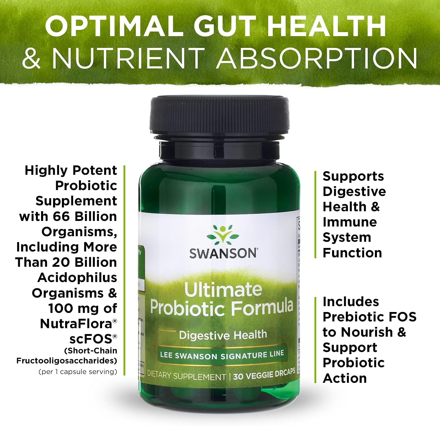 2 Pack Swanson Ultimate Probiotic Formula with 66 Billion CFU, Prebiotic NutraFlora, and scFOS for Digestive and Immune System Support