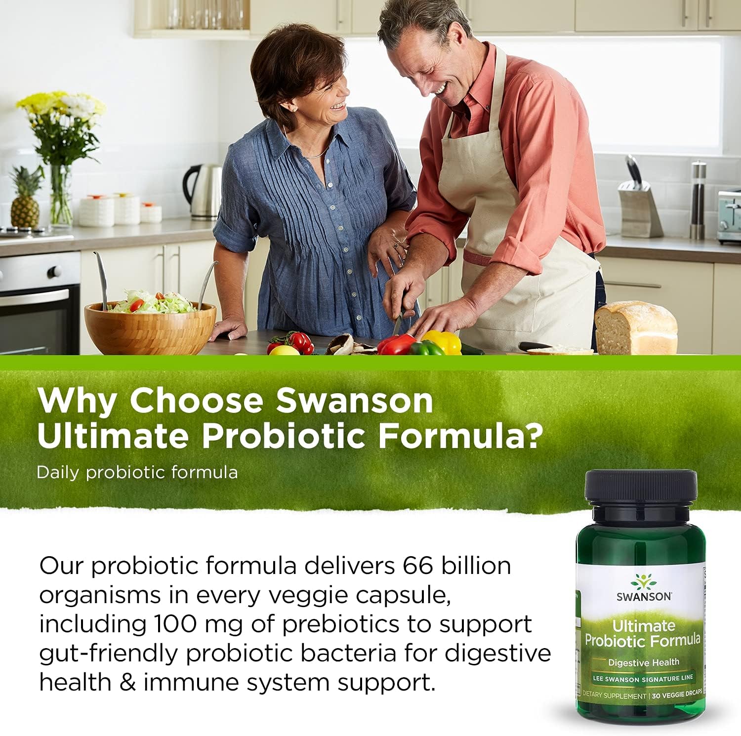 2 Pack Swanson Ultimate Probiotic Formula with 66 Billion CFU, Prebiotic NutraFlora, and scFOS for Digestive and Immune System Support