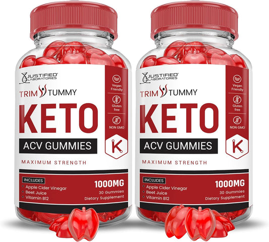 2 Pack Trim Tummy Keto ACV Gummies with Pomegranate Beet Juice - 1000MG Advanced Formula - Vegan Non GMO - 120 Gummys