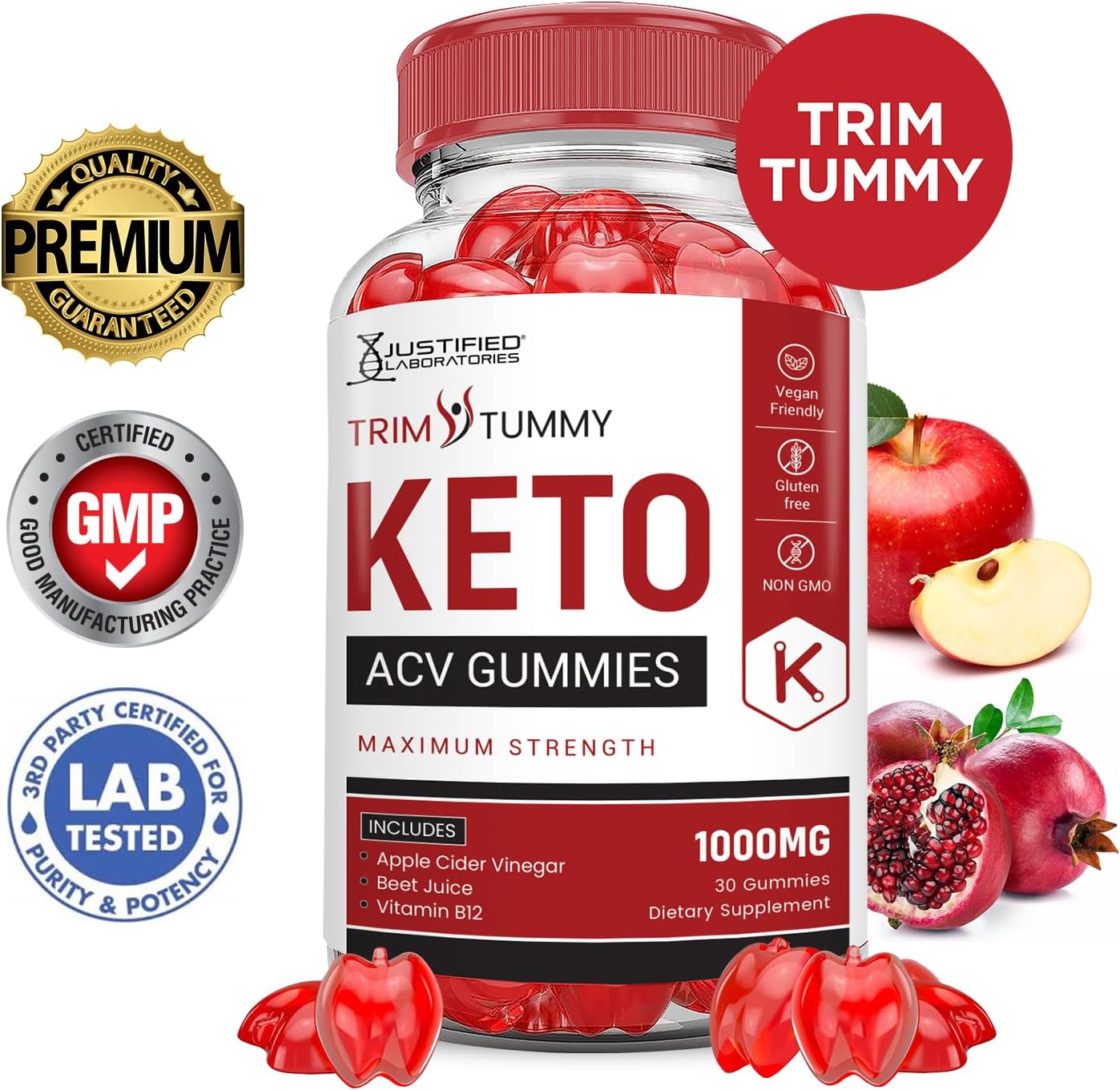 2 Pack Trim Tummy Keto ACV Gummies with Pomegranate Beet Juice - 1000MG Advanced Formula - Vegan Non GMO - 120 Gummys