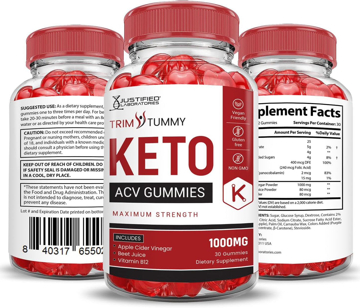 2 Pack Trim Tummy Keto ACV Gummies with Pomegranate Beet Juice - 1000MG Advanced Formula - Vegan Non GMO - 120 Gummys