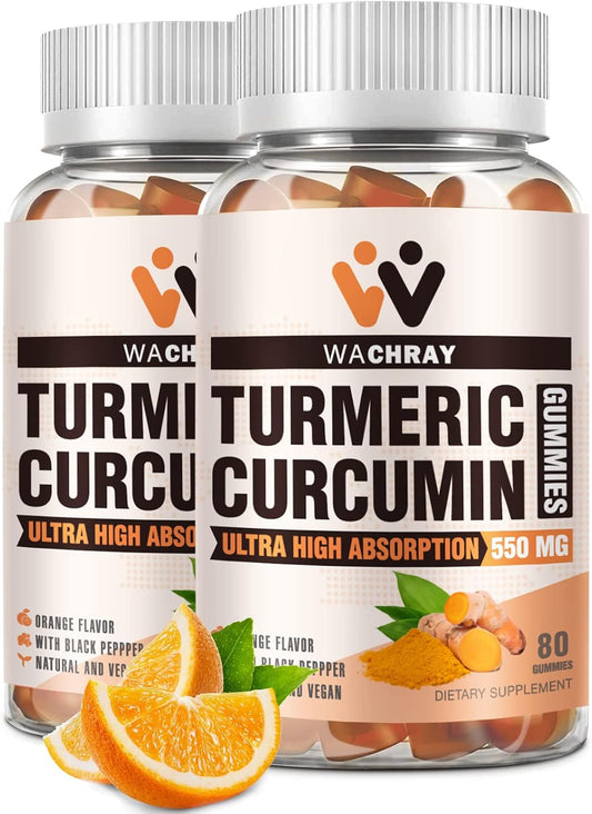 2 Pack Turmeric Curcumin Gummies with Ginger & Black Pepper Extract - Pain & Inflammation Support for Joints, Weight & Health - Vegan & Organic - Adults & Kids