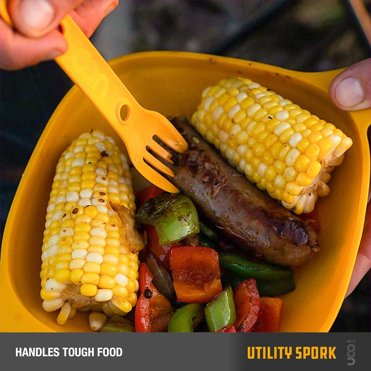 2-Pack UCO Utility Spork 3-in-1 Combo Spoon, Fork, Knife Utensil - Gold/Sky Blue