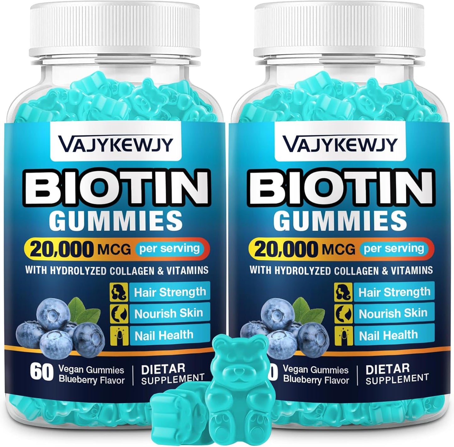 2 Pack Vegan Biotin Gummies - 20,000 mcg for Hair, Skin & Nails - Women & Men - 120 Gummies