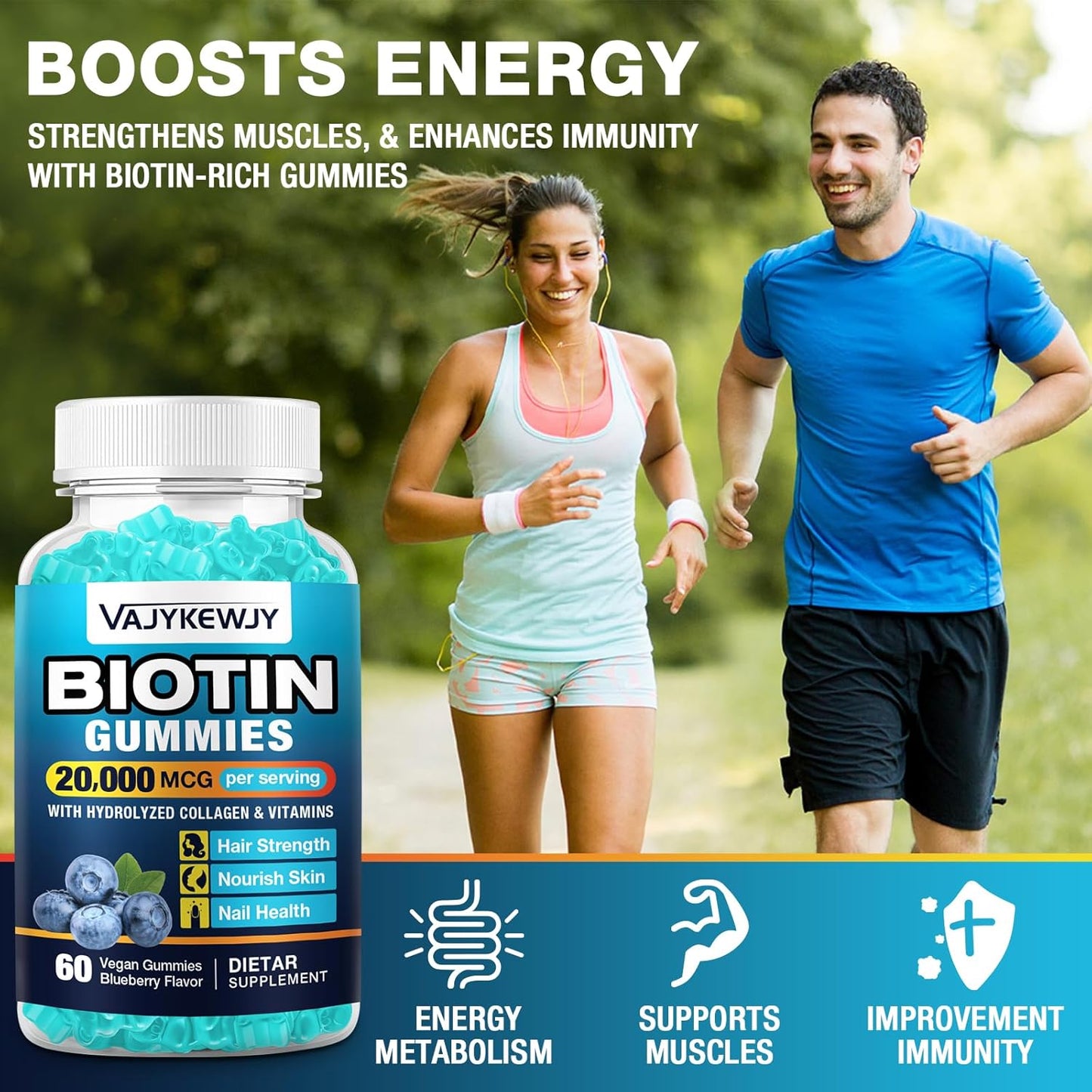 2 Pack Vegan Biotin Gummies - 20,000 mcg for Hair, Skin & Nails - Women & Men - 120 Gummies