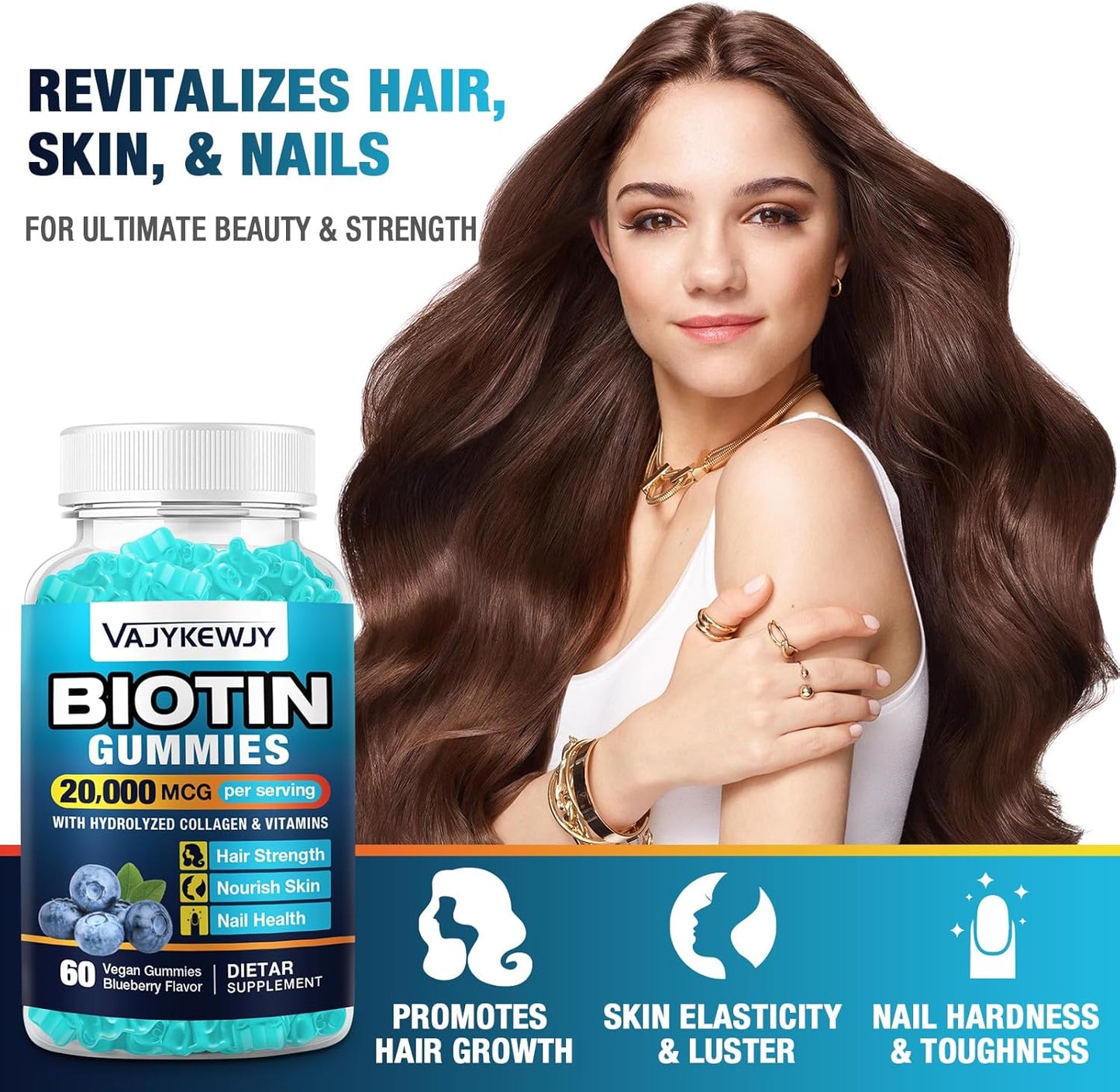 2 Pack Vegan Biotin Gummies - 20,000 mcg for Hair, Skin & Nails - Women & Men - 120 Gummies