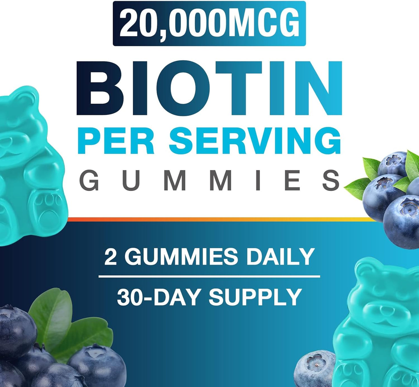 2 Pack Vegan Biotin Gummies - 20,000 mcg for Hair, Skin & Nails - Women & Men - 120 Gummies