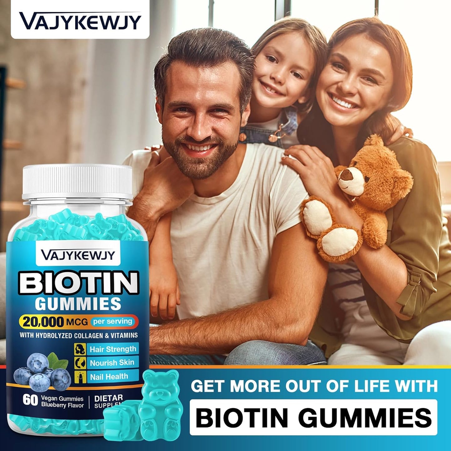 2 Pack Vegan Biotin Gummies - 20,000 mcg for Hair, Skin & Nails - Women & Men - 120 Gummies