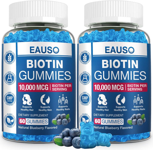 (2 Pack) Vegan Biotin Gummies 10,000mcg for Hair, Skin & Nails - 120 Gummies Vitamin Supplement - Non-GMO, Pectin-Based Formula for Adults - BoostGo Australia