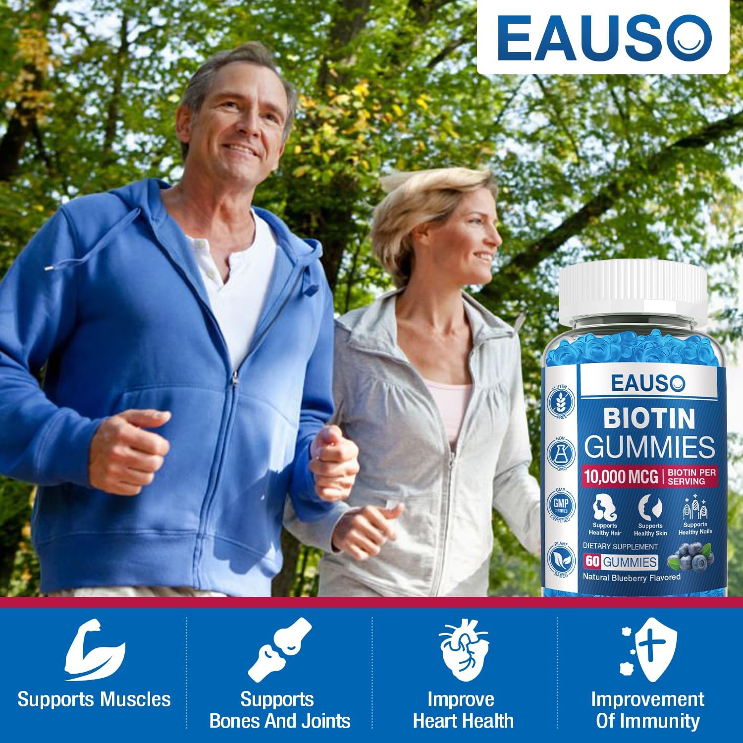 (2 Pack) Vegan Biotin Gummies 10,000mcg for Hair, Skin & Nails - 120 Gummies Vitamin Supplement - Non-GMO, Pectin-Based Formula for Adults - BoostGo Australia