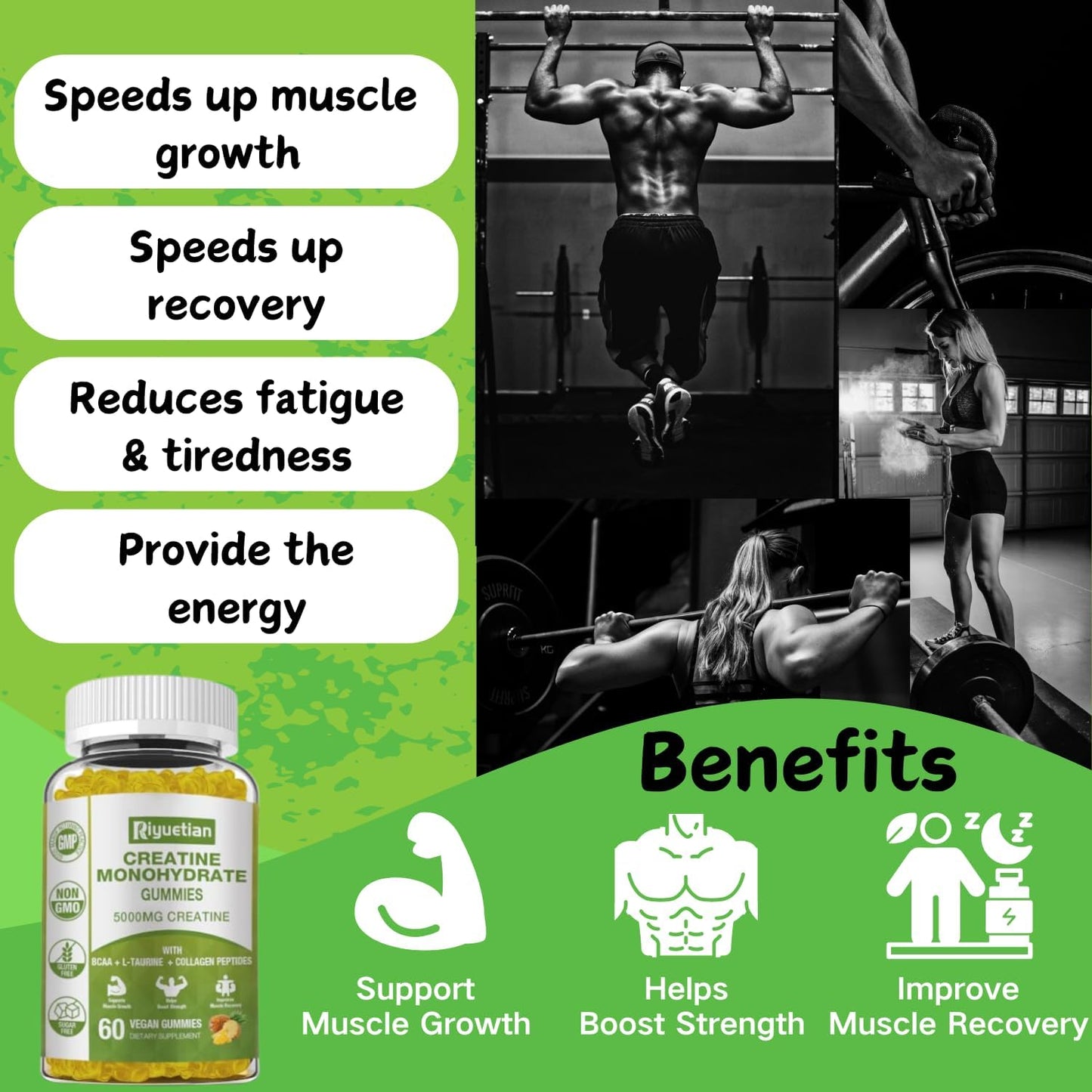 2-Pack Vegan Gluten-Free Creatine Monohydrate for Muscle Growth & Recovery - 120 Count - Men & Women - Strength & Energy Booster