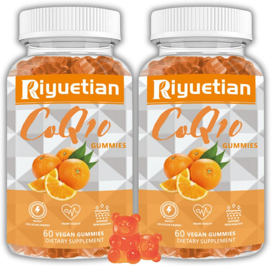 2 Pack Vegan Orange Flavored CoQ10 Gummies for Women & Men - Extra Strength CoQ10 Supplement - Riyuetian Gummies with Ubiquinol